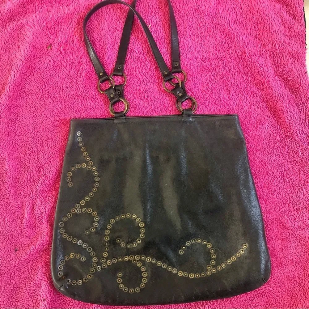 BERGE black leather stubs detail shoulder bag